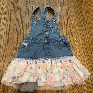 Calvin Klein Blue Denim Kids Overall with Floral Skirt, 18 month